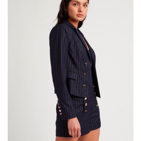 Choosy Sawyer Navy Blue Blazer with Gold Pin Strips NWT Size 2 - Picture 3 of 8